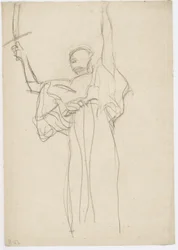 Standing Figure with Sword in Raised Right Hand